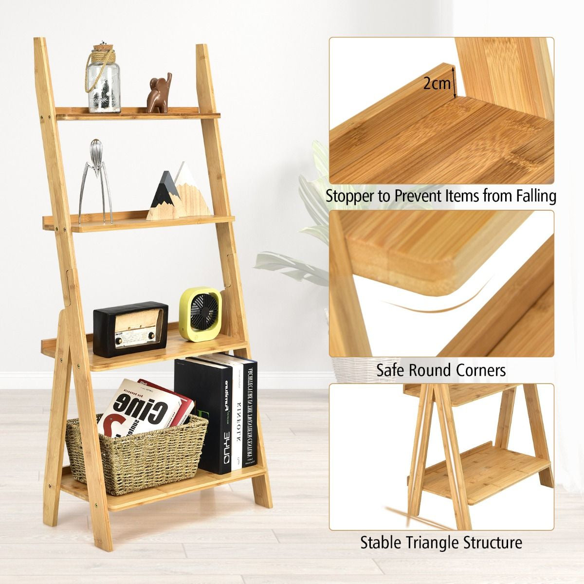 Bamboo Freestanding Decorative and Storage Shelf for Living Room Bedroom