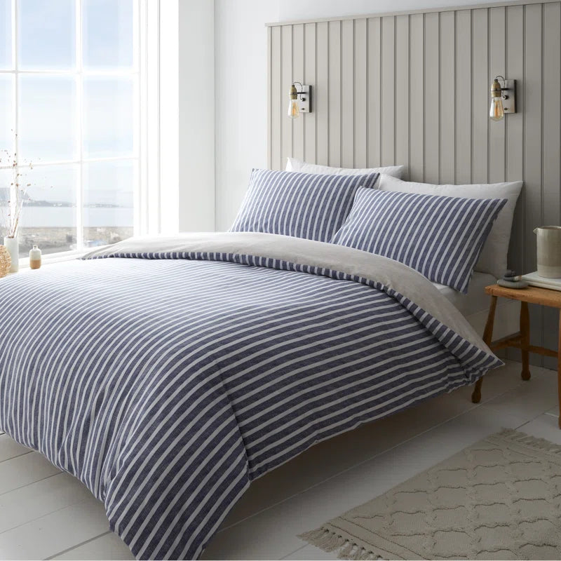 Textured Banded Stripe Reversible Duvet Cover Set with Pillowcases