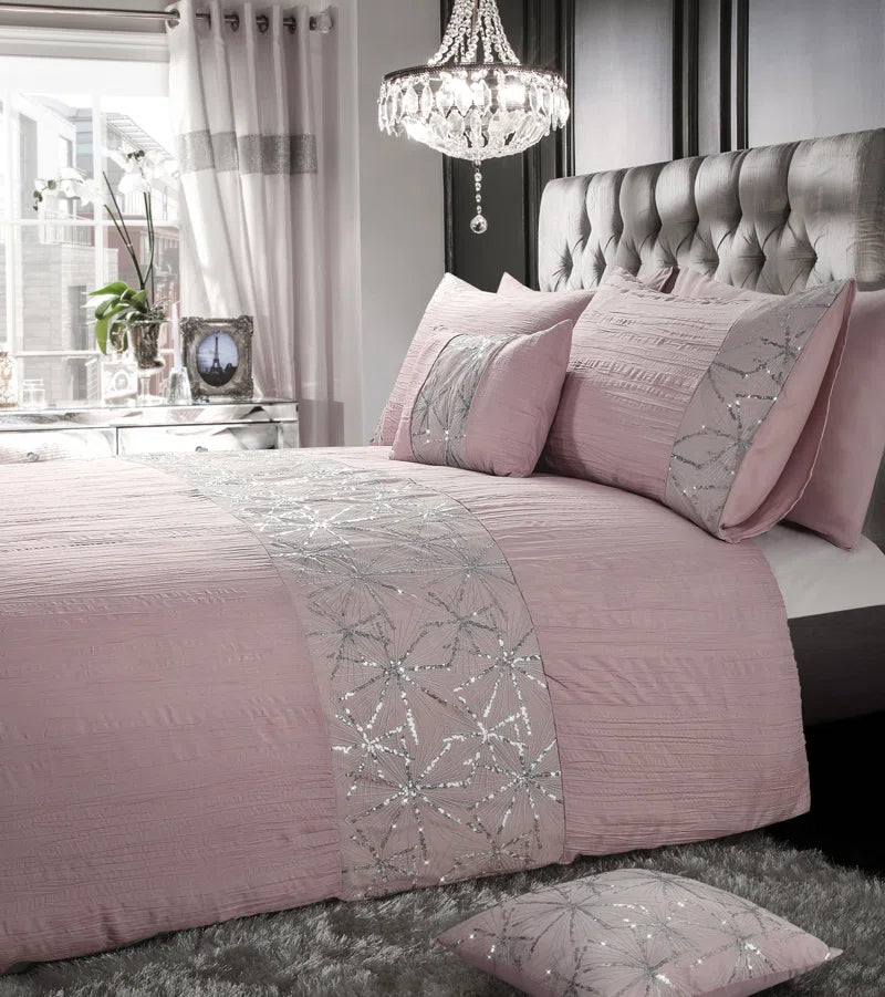 Crinkle Glitter Sequin Panel Shimmering Duvet Set