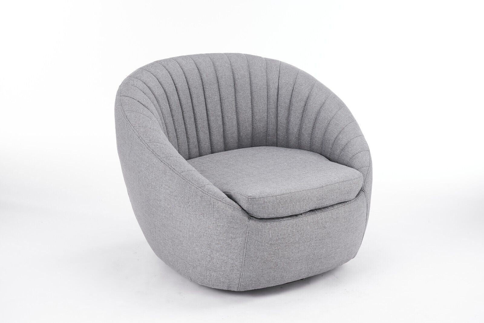 Durable Grey Linen Tub Swivel Dining Chair with Padded Seat for Bedroom, Office
