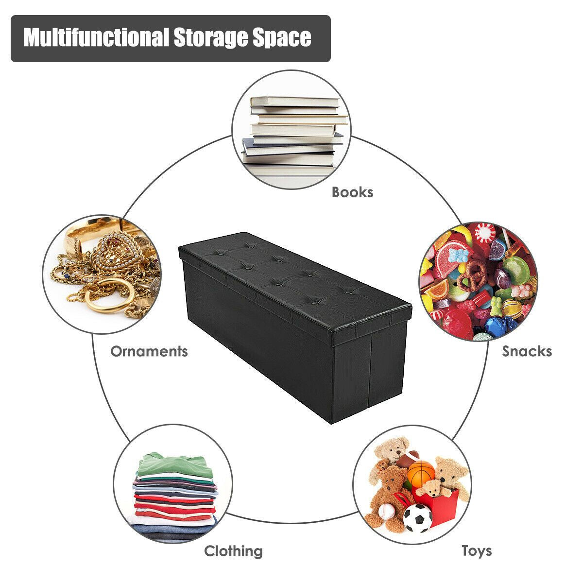 Folding Storage Ottoman Bench with Lid for Living Room
