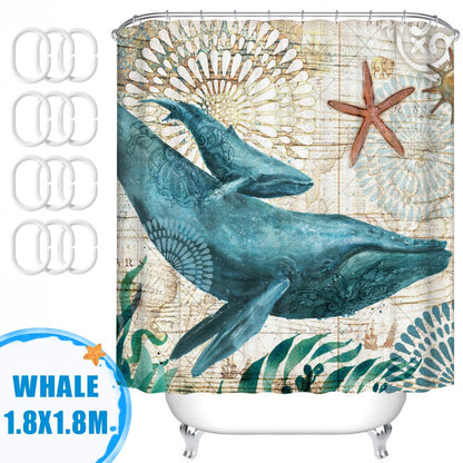 Waterproof Polyester Fabric Bathroom Shower Curtain with Ring Hooks 180 X 180 Cm