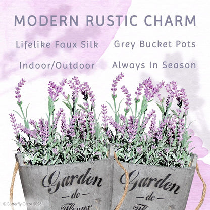 Artificial Lavender Flowers in Bundles Fake Silk Faux Lavender Plant Wooden Pots