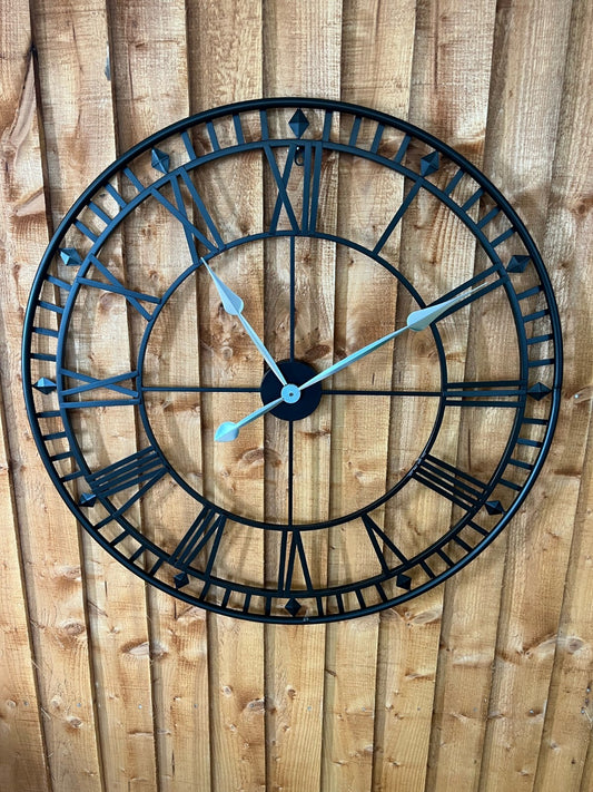 WALL CLOCK ROMAN LARGE INDOOR NUMERALS GIANT OPEN FACE METAL BLACK 80CM Garden