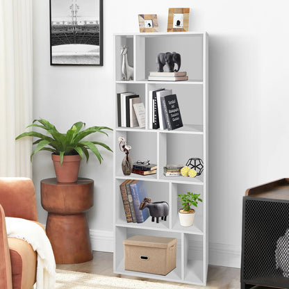 Wood Bookshelf with 10 Compartments Home Study Living Room