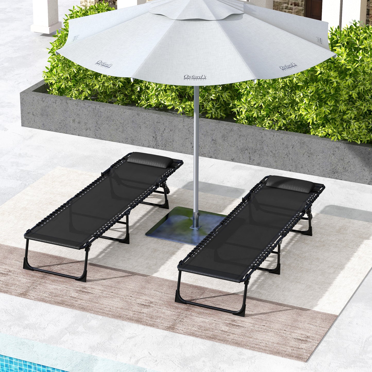 2 Pcs Beach Chaise Lounge 4 Adjustable Positions Sleeping Bed
