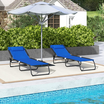 2 Pcs Beach Chaise Lounge 4 Adjustable Positions Sleeping Bed