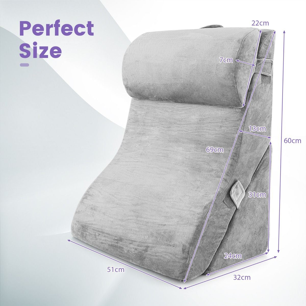 3 PCS Bed Wedge Pillow Set with Machine-Washable Cover for Snoring