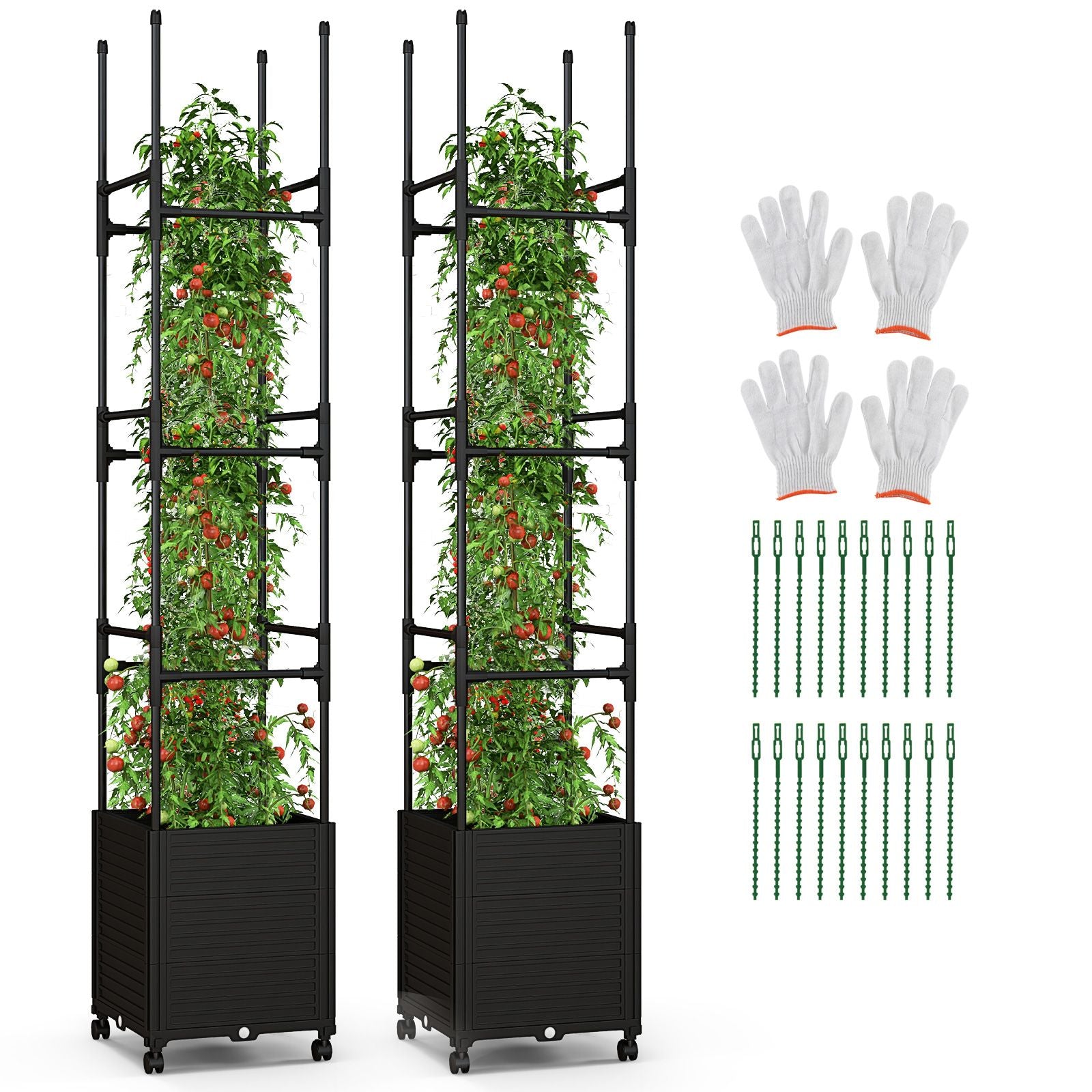 219 Cm Raised Garden Bed with Trellis and Wheels for Climbing Plants