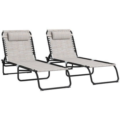 2 Pcs Beach Chaise Lounge 4 Adjustable Positions Sleeping Bed
