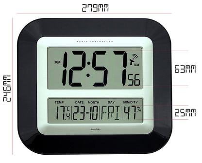 Jumbo LCD Radio Controlled Wall Clock with Temperature and Humidity Display