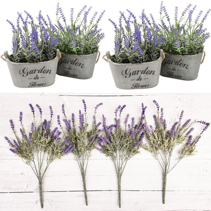 Artificial Lavender Flowers in Bundles Fake Silk Faux Lavender Plant Wooden Pots