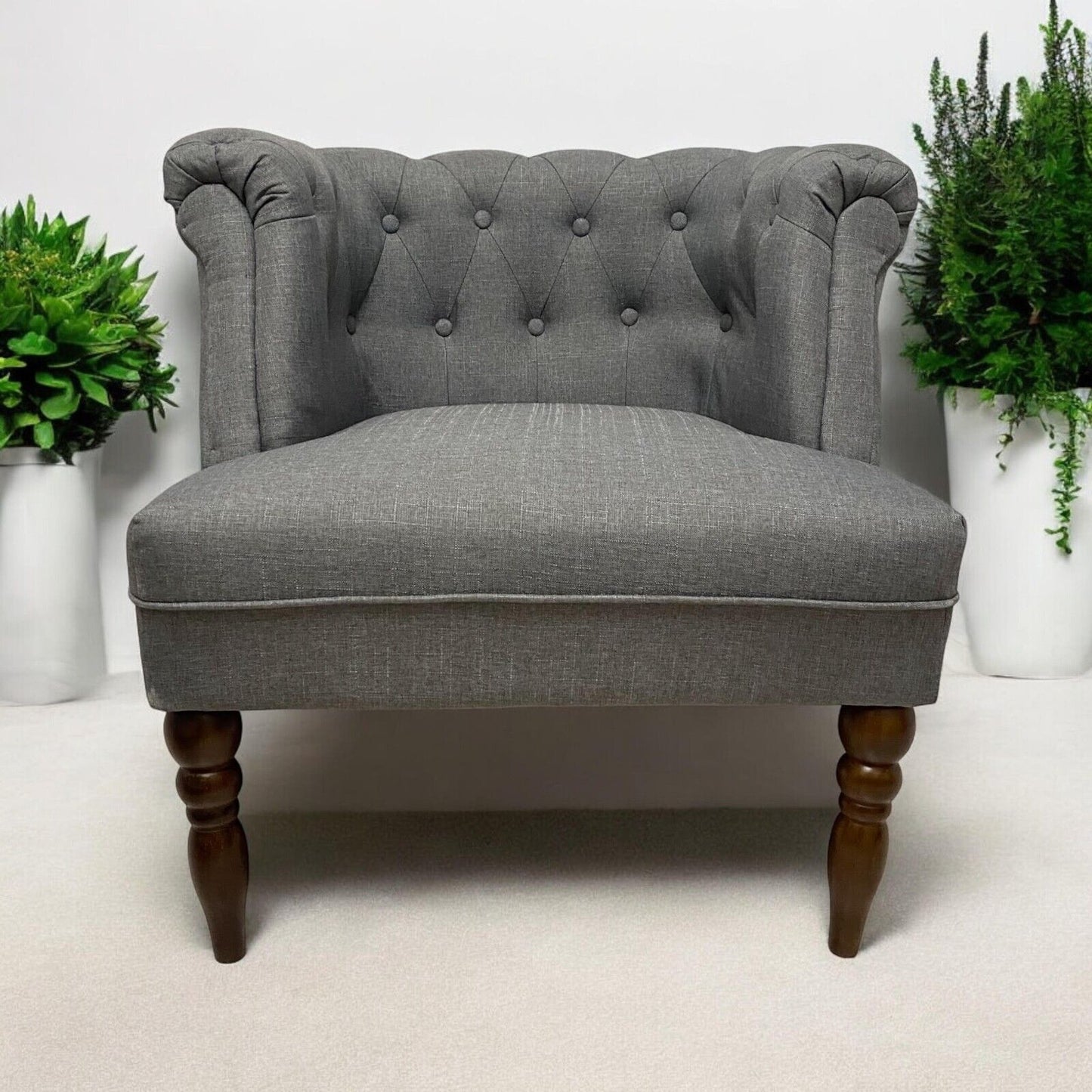Durable Grey Linen Tub Barrel/Dining Armchair - Stylish Padded Chair for Bedroom