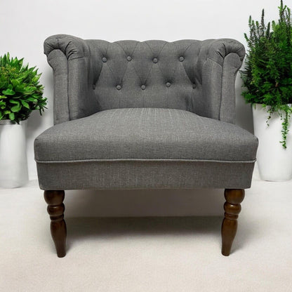 Durable Grey Linen Tub Barrel/Dining Armchair - Stylish Padded Chair for Bedroom