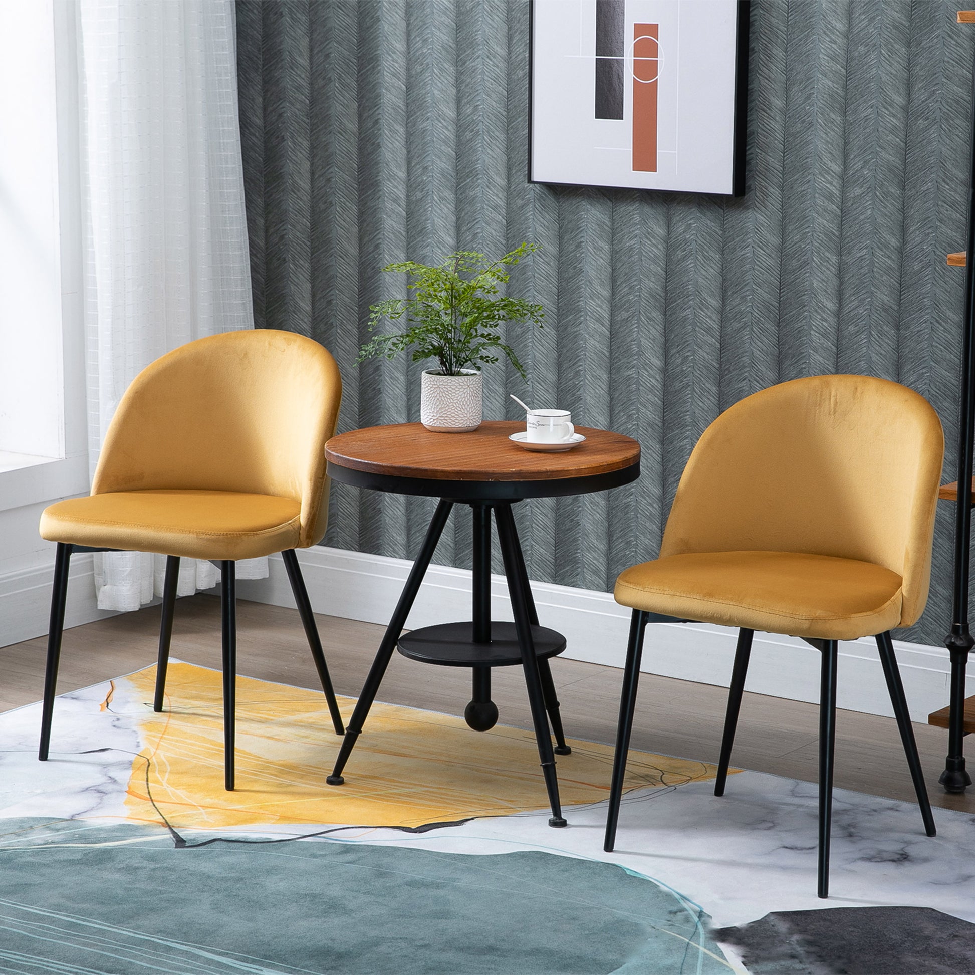 2 Pieces Modern Upholstered Fabric Bucket Seat Dining Chairs Living Room