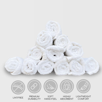 12 Piece 100% Pure Cotton & Bamboo Face Towel Set Make up Remover Cloth 30X30Cm
