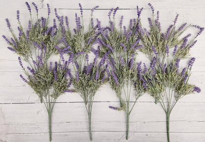 Artificial Lavender Flowers in Bundles Fake Silk Faux Lavender Plant Wooden Pots