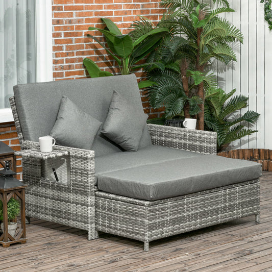 Garden Rattan Furniture Set 2 Seater Patio Sun Lounger Daybed Sunbed