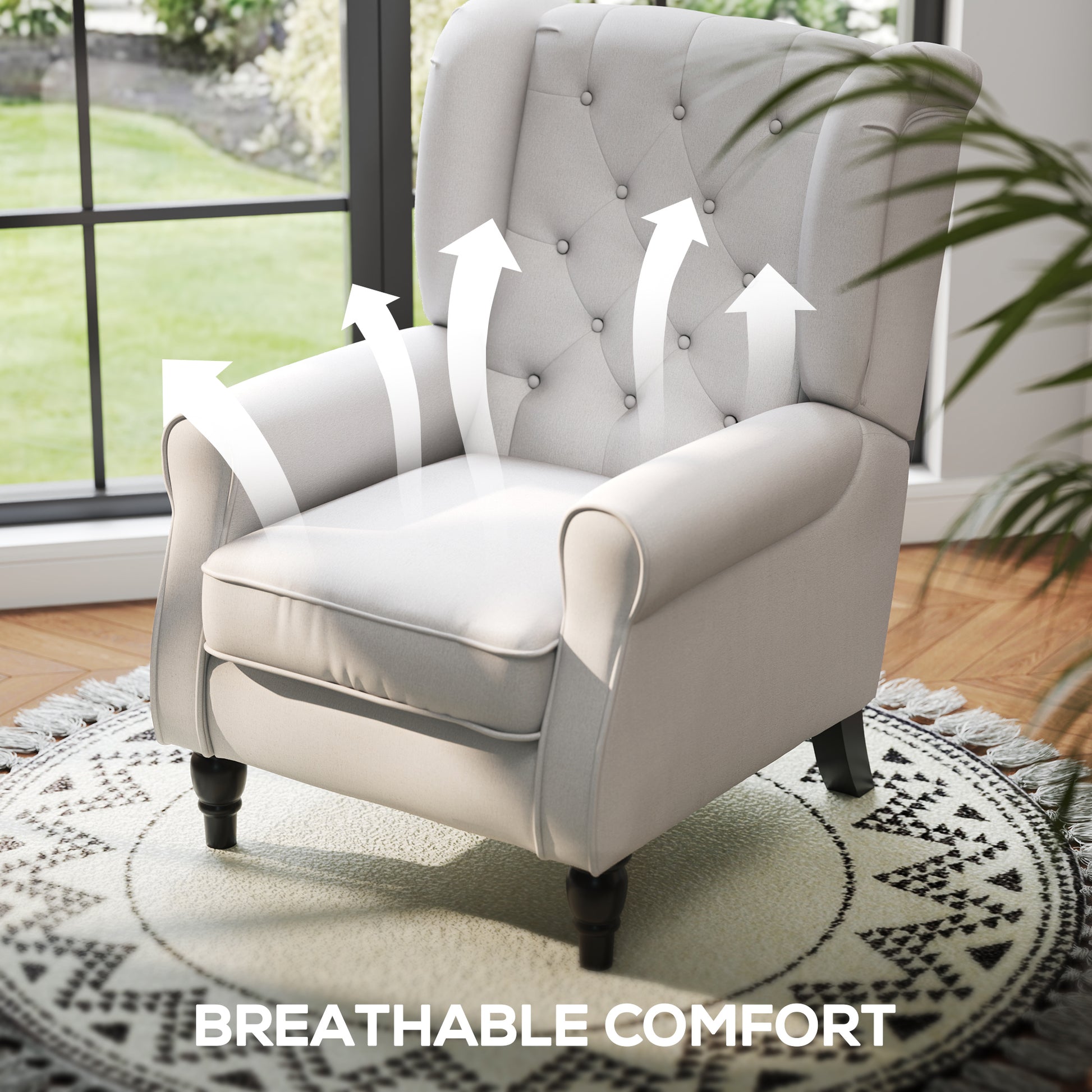 Retro Accent Chair Wingback Armchair with Wood Frame for Living Room