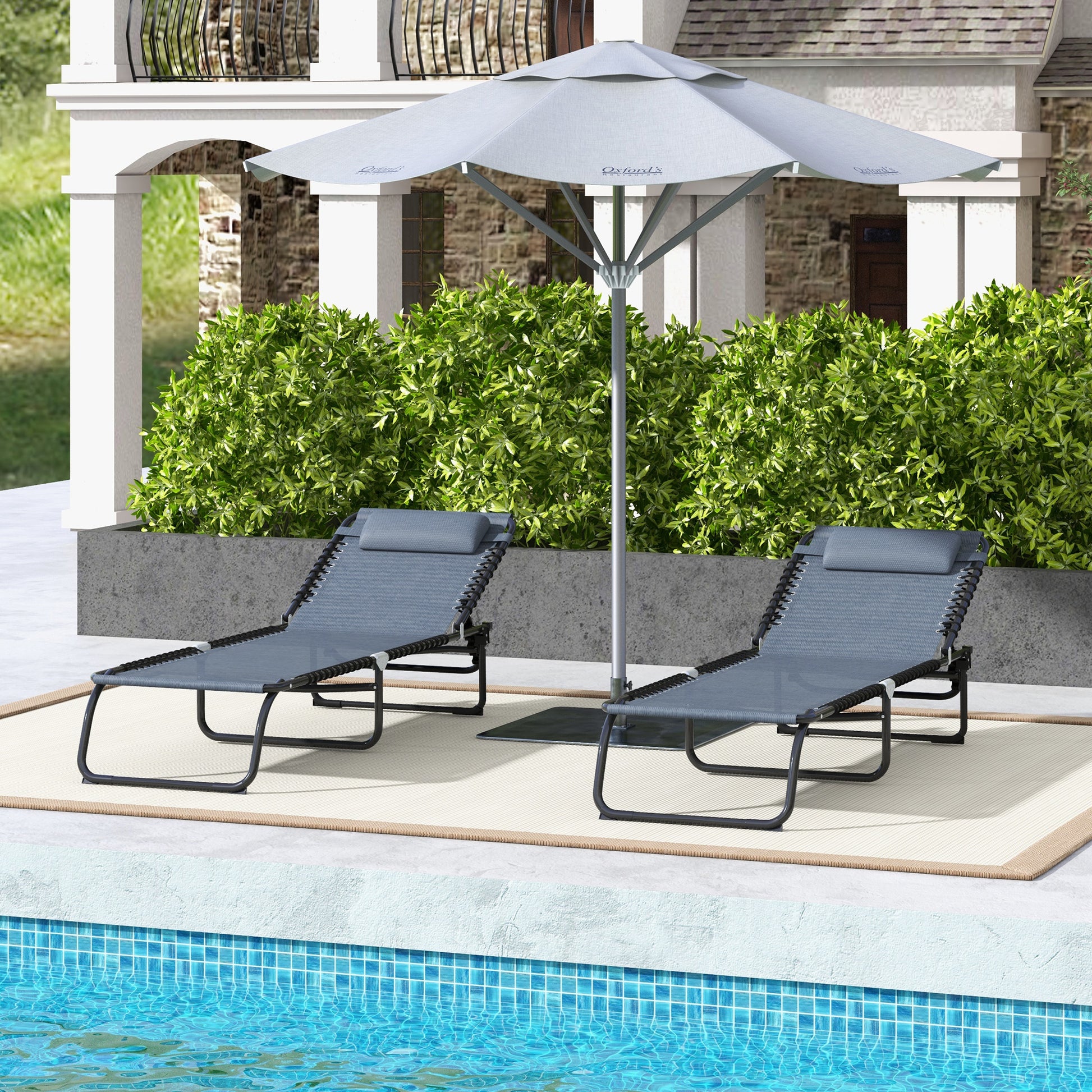 2 Pcs Beach Chaise Lounge 4 Adjustable Positions Sleeping Bed