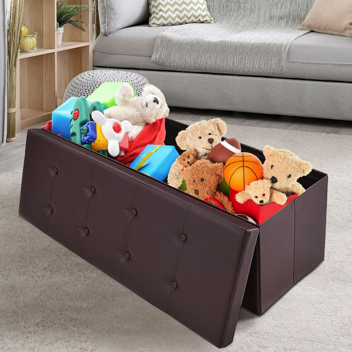 Folding Storage Ottoman Bench with Lid for Living Room