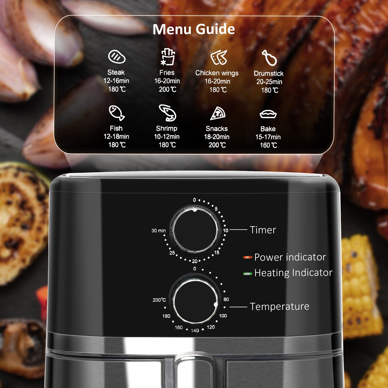 Air Fryer 1500W 4.5L Air Fryers Oven W/ Rapid Air Circulation and Timer Black