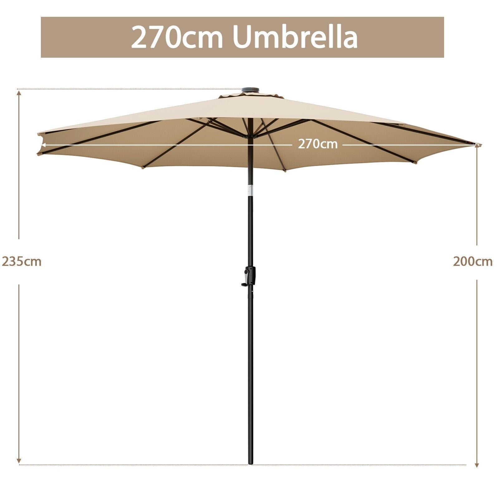 Costway 270Cm Patio Umbrella Cantilever Umbrella Canopy Market Table Umbrella