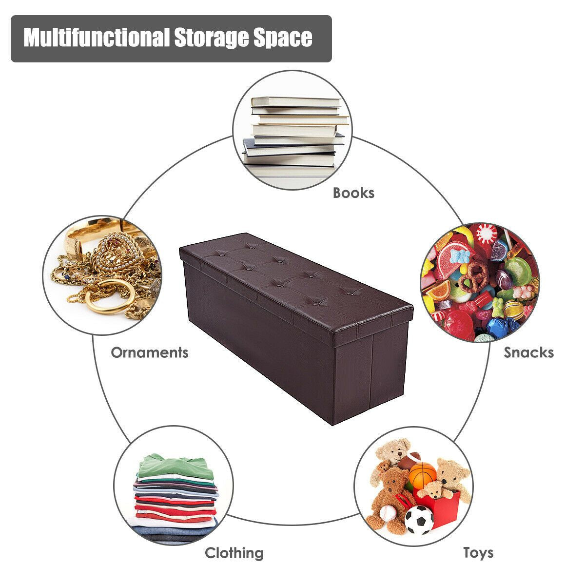 Folding Storage Ottoman Bench with Lid for Living Room