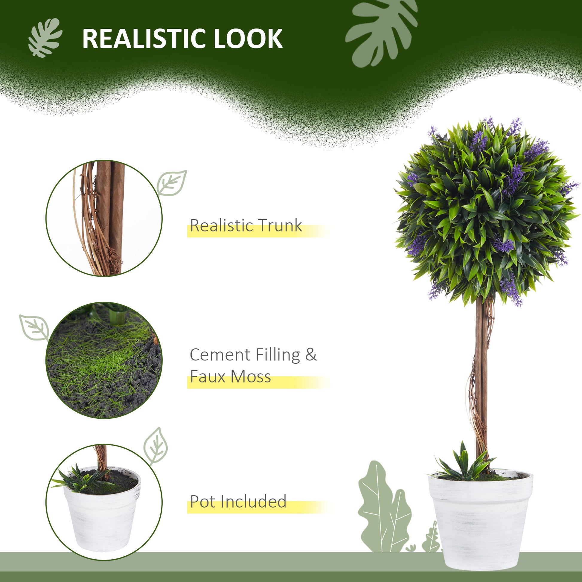 Set of 2 Decorative Artificial Plants Ball Trees with Flower