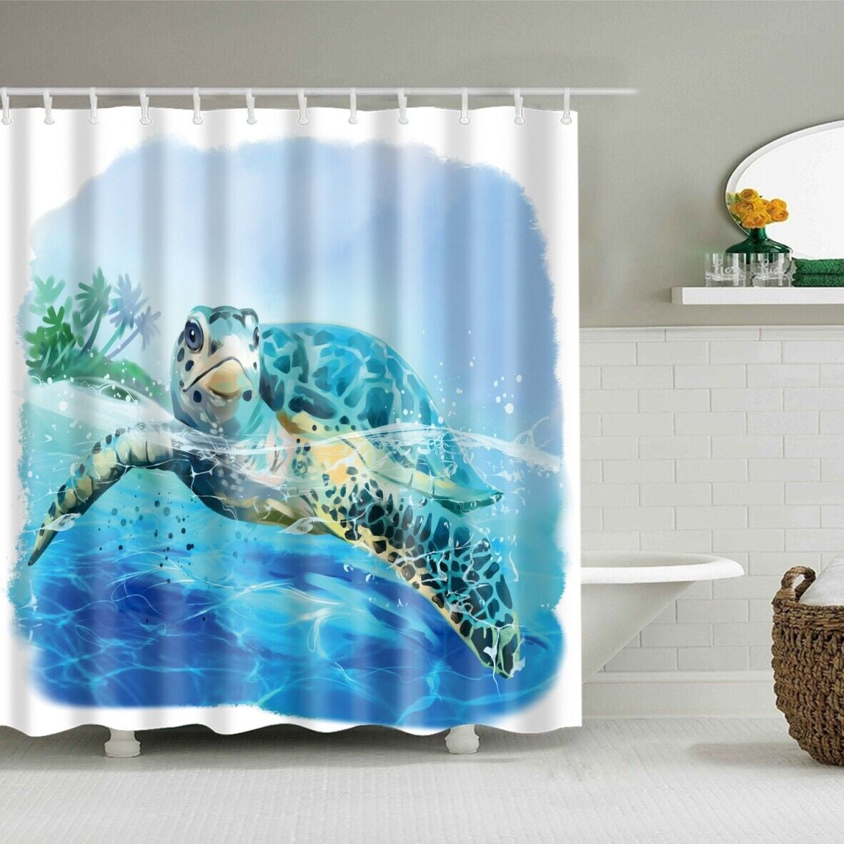 New Waterproof Polyester Fabric Bathroom Shower Curtain Sheer Panel 12 Hooks