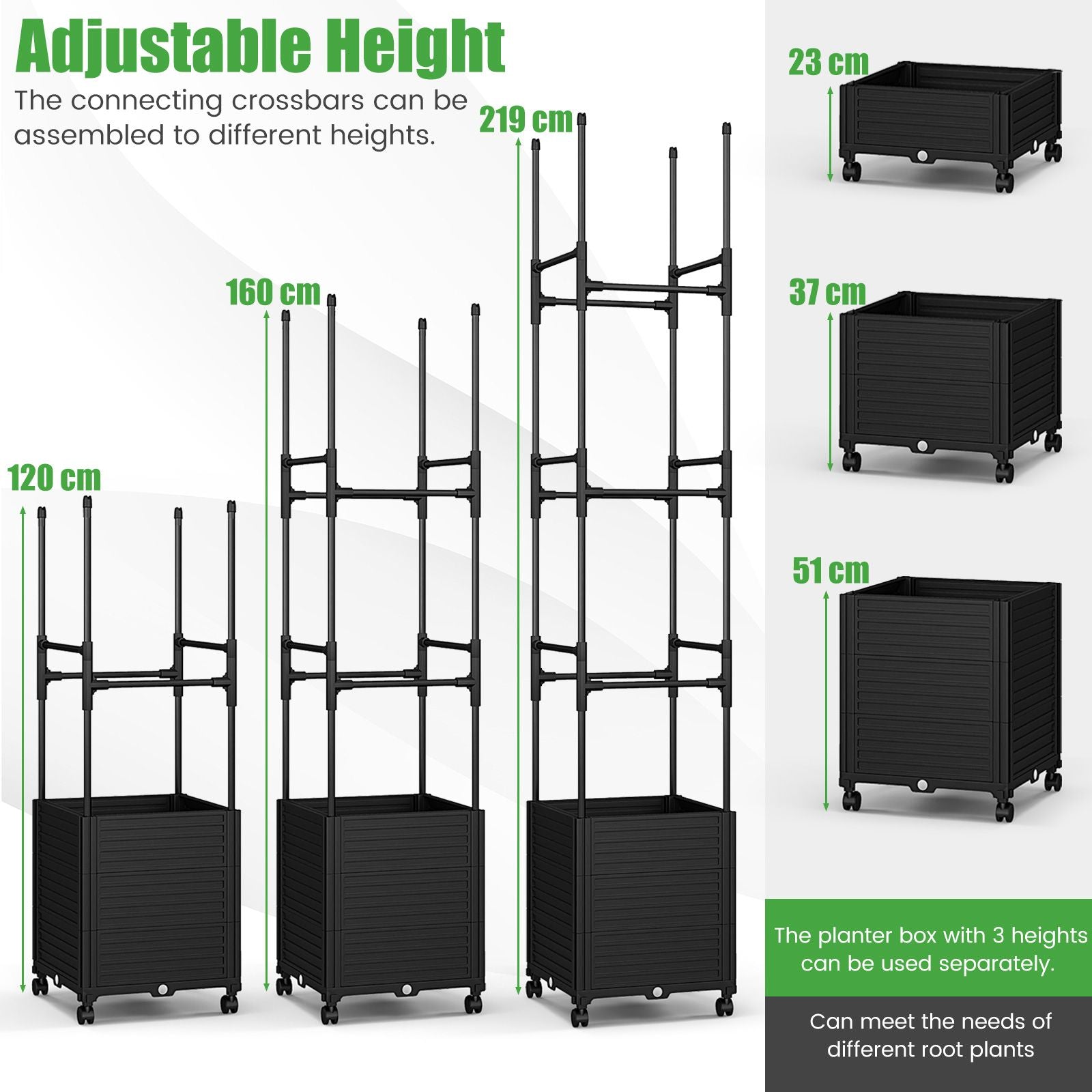 219 Cm Raised Garden Bed with Trellis and Wheels for Climbing Plants