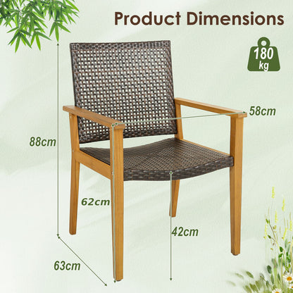 Outdoor Acacia Wood and PE Wicker Chairs with Armrests