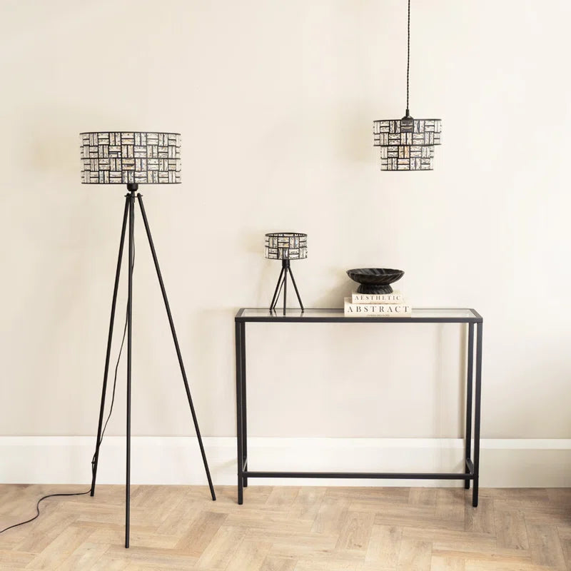 Akito Pair of Acrylic Jewel Two Tier Shade Black Tripod Table Lamps