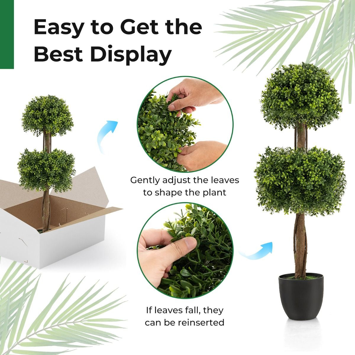 100 CM Artificial Boxwood Topiary Ball Tree with Cement-Filled Plastic Pot