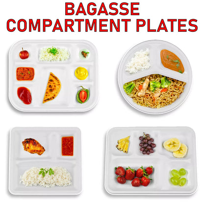 Bagasse Disposable Compartment Plates Biodegradable Paper Plates Eco Friendly UK