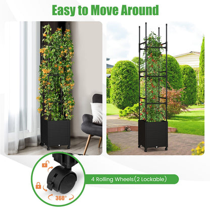 219 Cm Raised Garden Bed with Trellis and Wheels for Climbing Plants