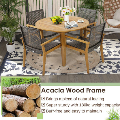 Outdoor Acacia Wood and PE Wicker Chairs with Armrests
