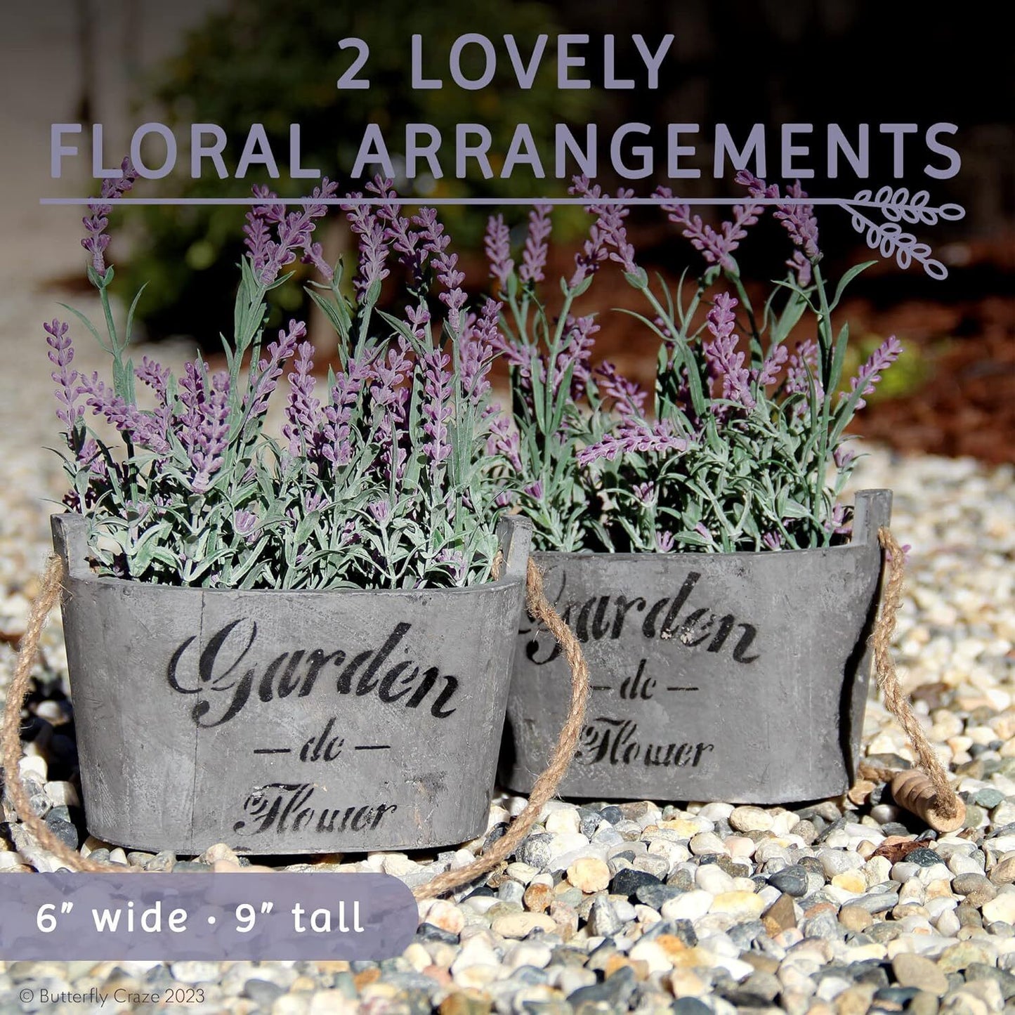 Artificial Lavender Flowers in Bundles Fake Silk Faux Lavender Plant Wooden Pots