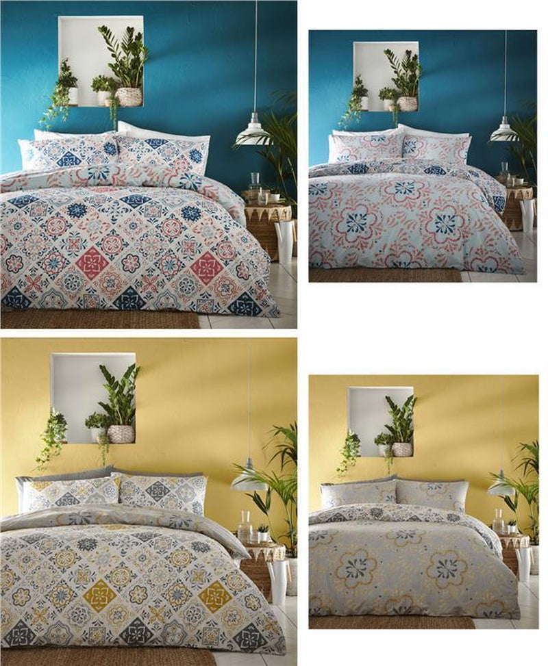 Ethnic Duvet Sets Ochre Yellow & Grey Moroccan Tile Pattern Duvet Cover Bedding
