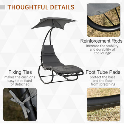 Patio Rocking Chaise Lounge Rocking Bed with Canopy Cushion Headrest Pillow