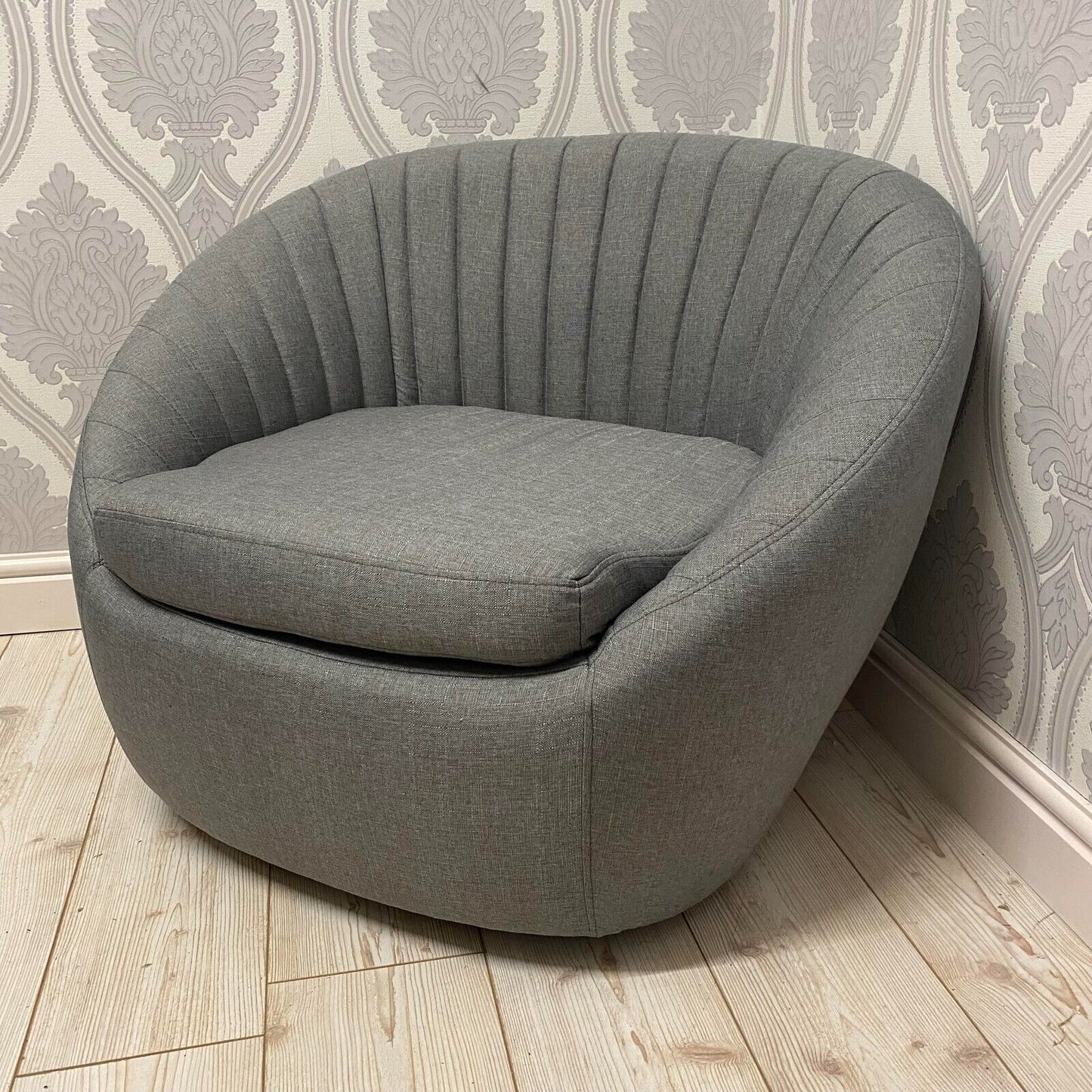 Durable Grey Linen Tub Swivel Dining Chair with Padded Seat for Bedroom, Office