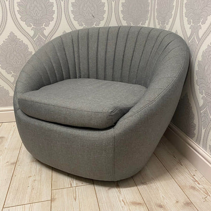 Durable Grey Linen Tub Swivel Dining Chair with Padded Seat for Bedroom, Office