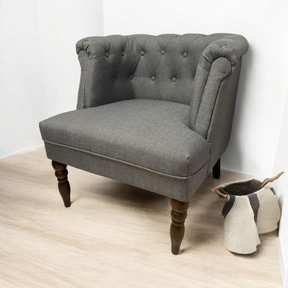 Durable Grey Linen Tub Barrel/Dining Armchair - Stylish Padded Chair for Bedroom