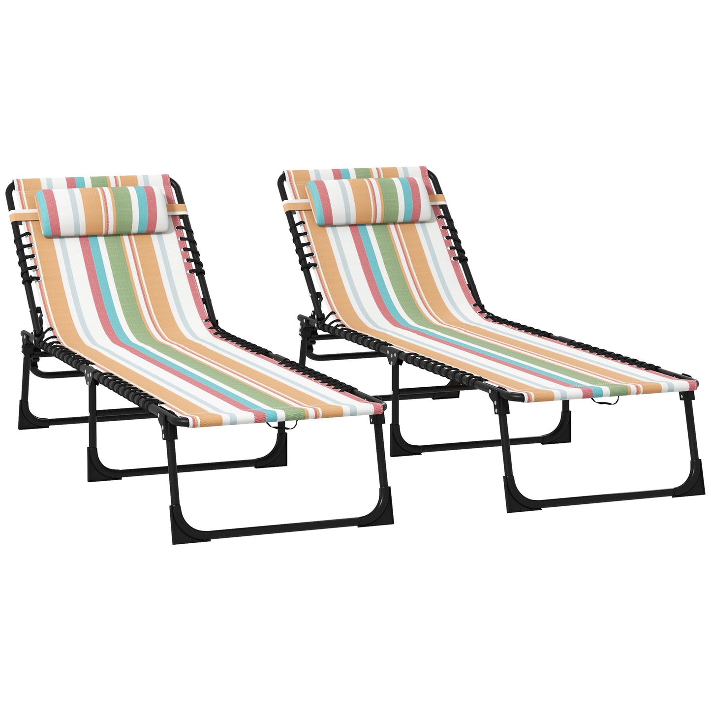 2 Pcs Beach Chaise Lounge 4 Adjustable Positions Sleeping Bed
