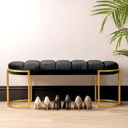 Adalya Velvet Tufted Bench for Bedroom Furniture, Modern Accent Bench with Iron Metal Legs