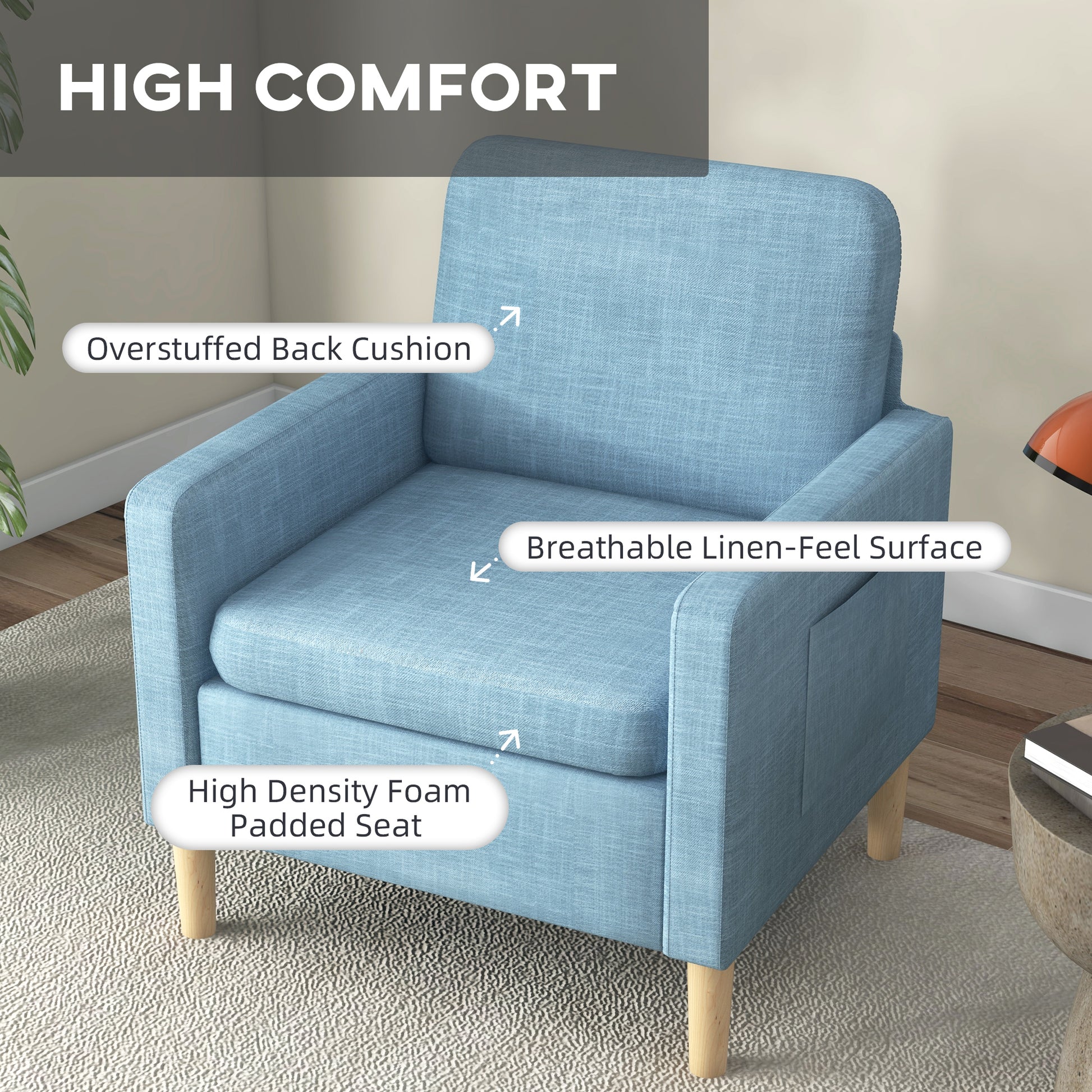Modern Armchair Fireside Chair Upholstered Accent Chair for Living Room