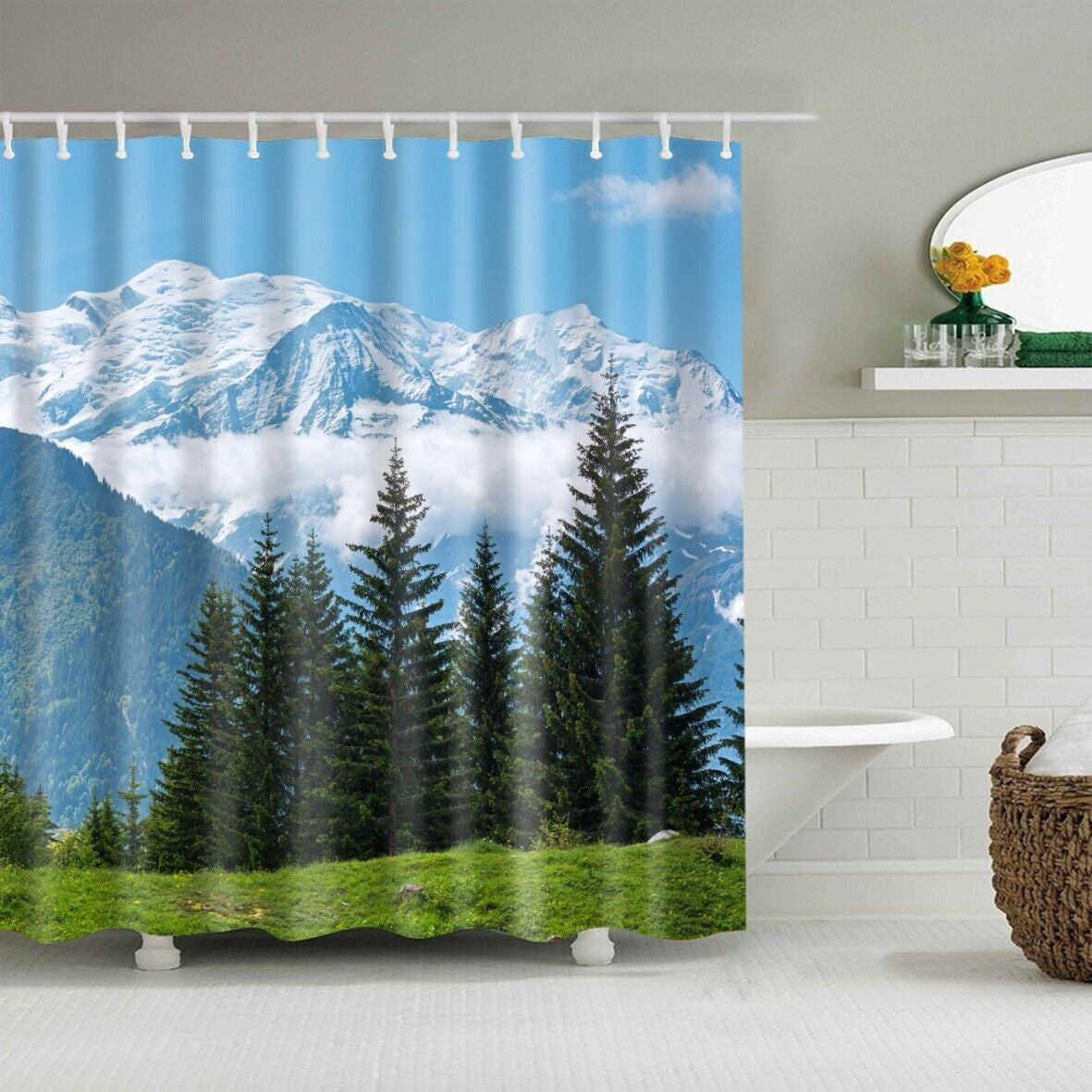 New Waterproof Polyester Fabric Bathroom Shower Curtain Sheer Panel 12 Hooks