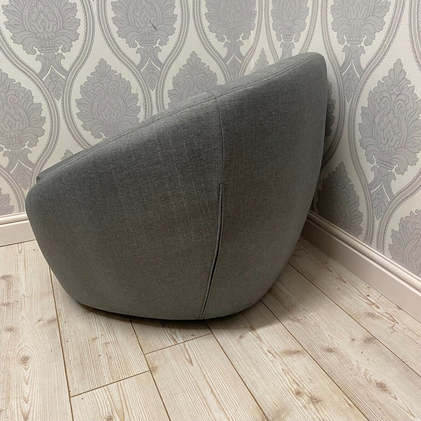 Durable Grey Linen Tub Swivel Dining Chair with Padded Seat for Bedroom, Office