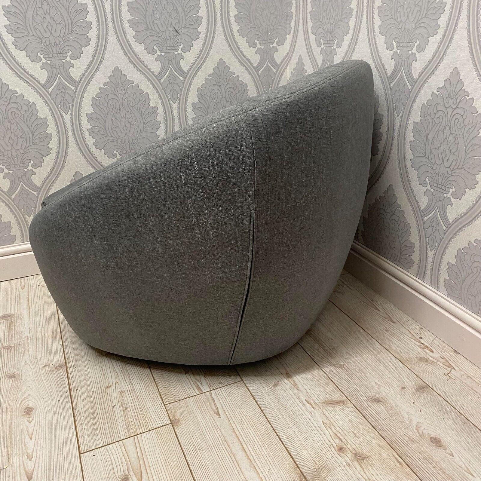 Durable Grey Linen Tub Swivel Dining Chair with Padded Seat for Bedroom, Office