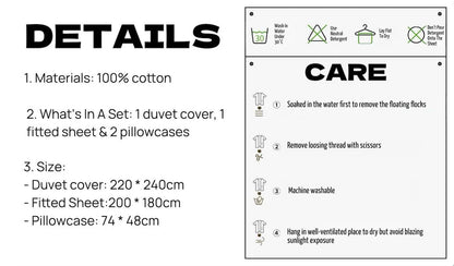 Dopamine Stripe Cotton Queen Size Duvet Cover Set with Pillowcases & Fitted Sheet